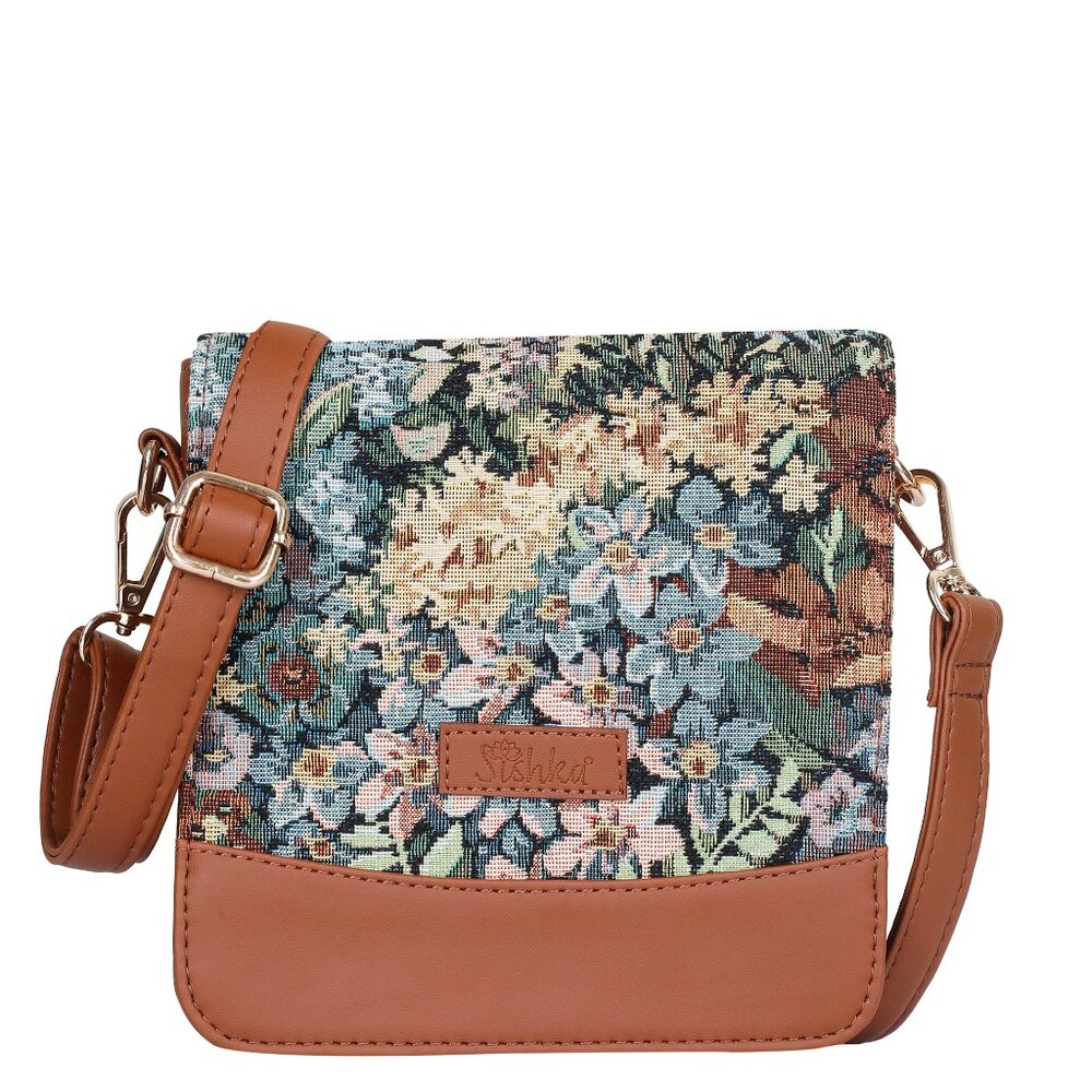 Women’s Botanical Tapestry Crossbody Bag | PU Leather Shoulder Sling Messenger